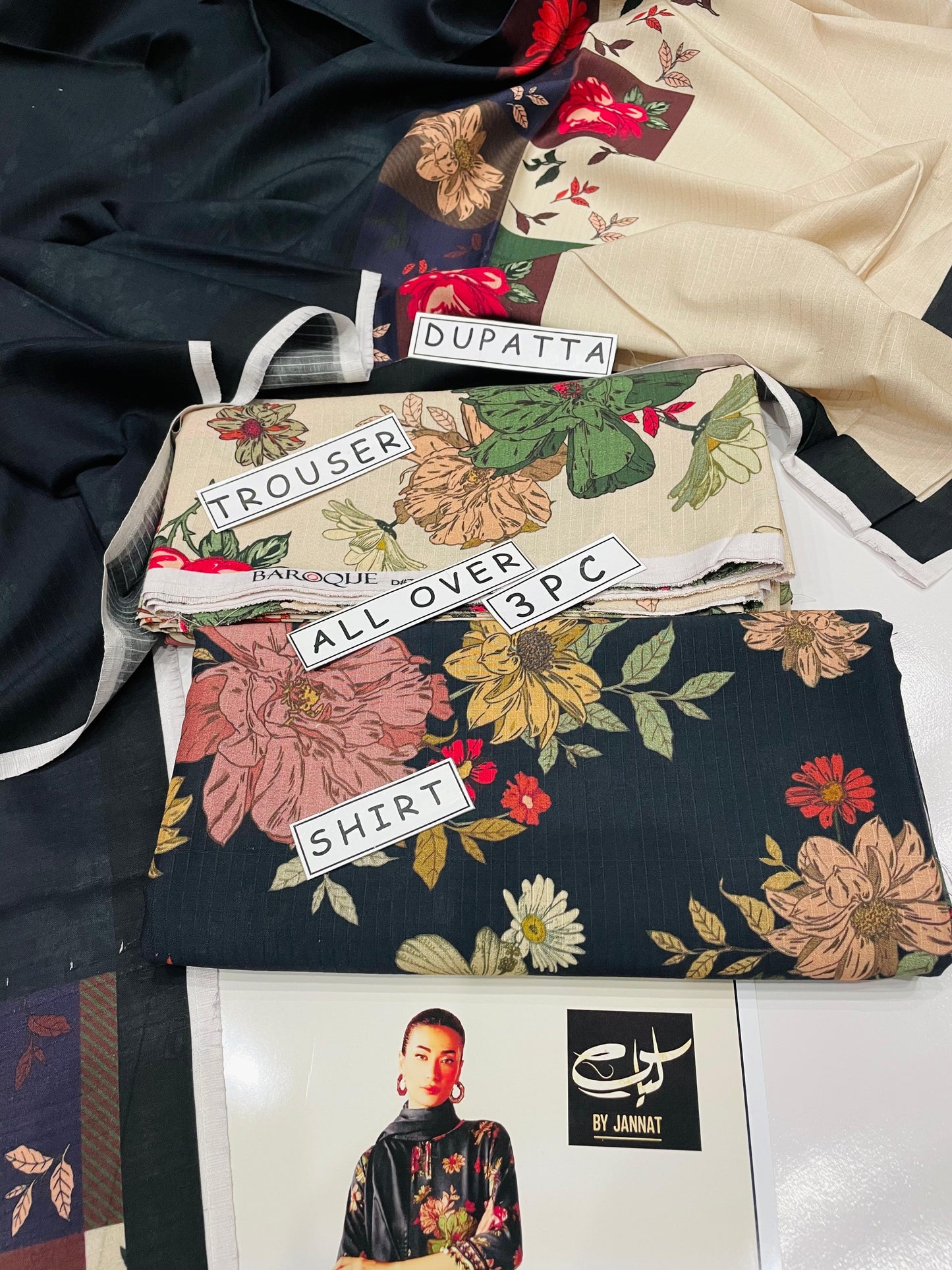 3PC Unstitched Printed Linen Bana Dora Dress  Baroque Design-01