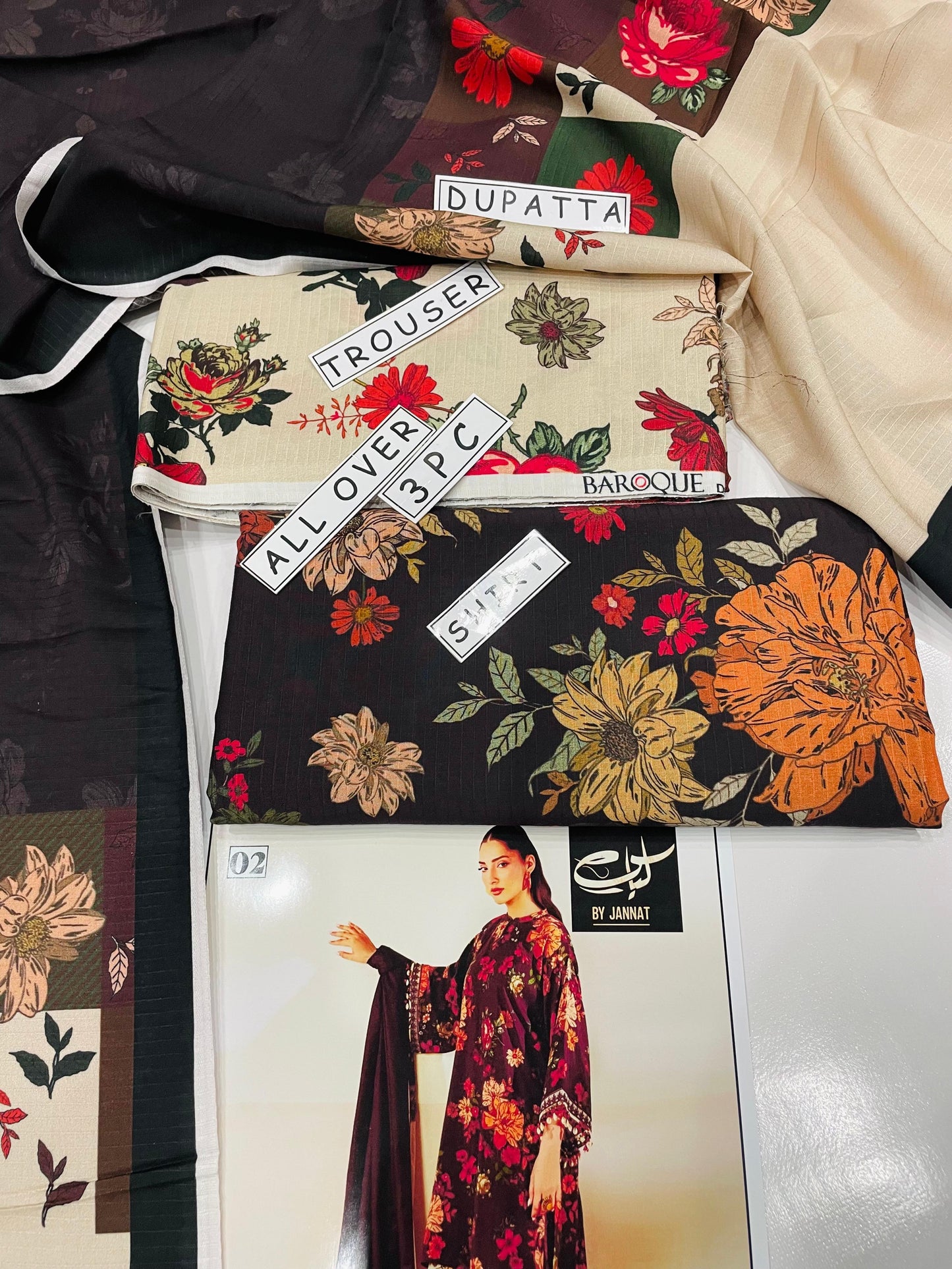 3PC Unstitched Printed Linen Bana Dora Dress  Baroque Design-02