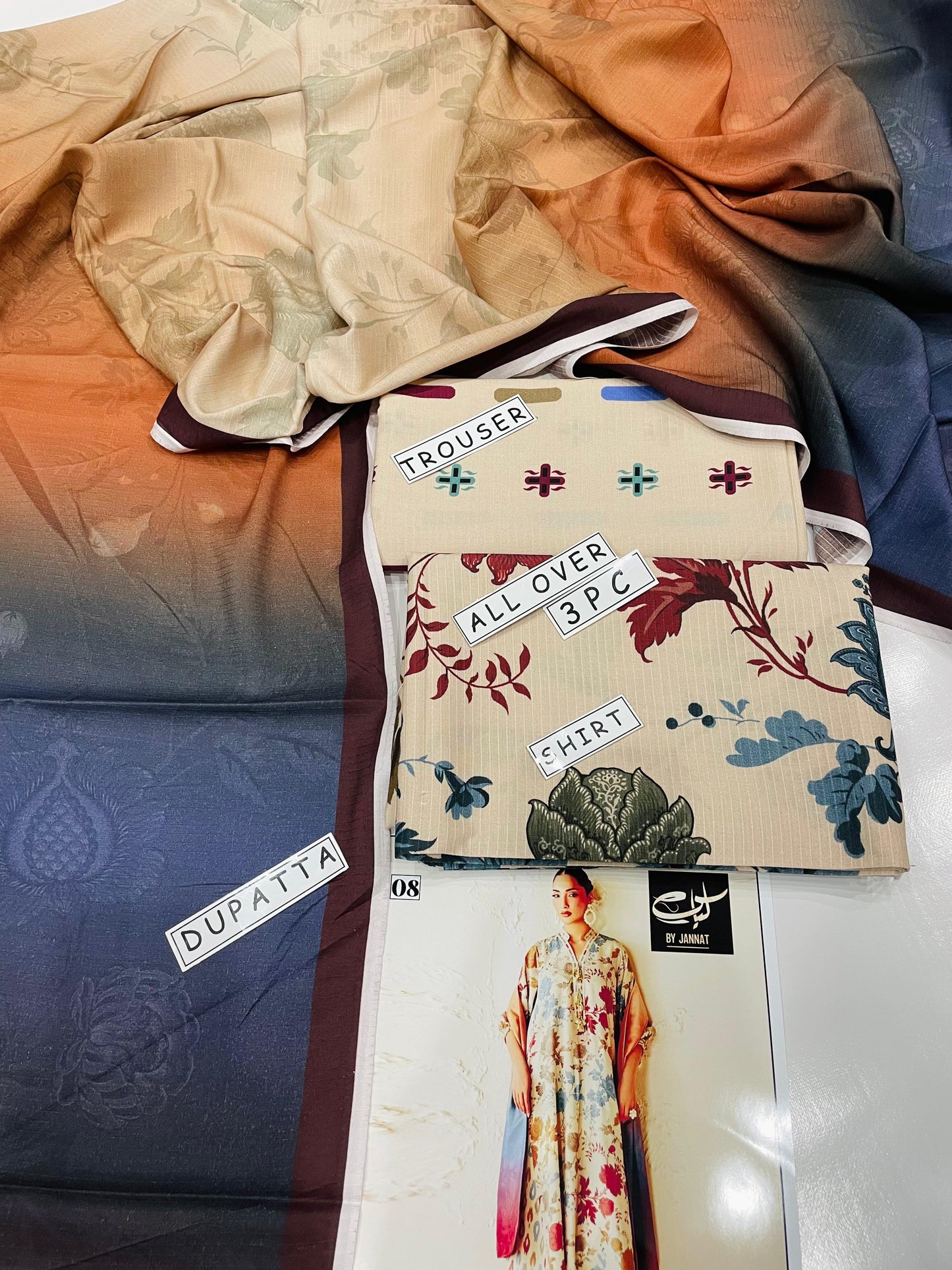 3PC Unstitched Printed Linen Bana Dora Dress  Baroque Design-03