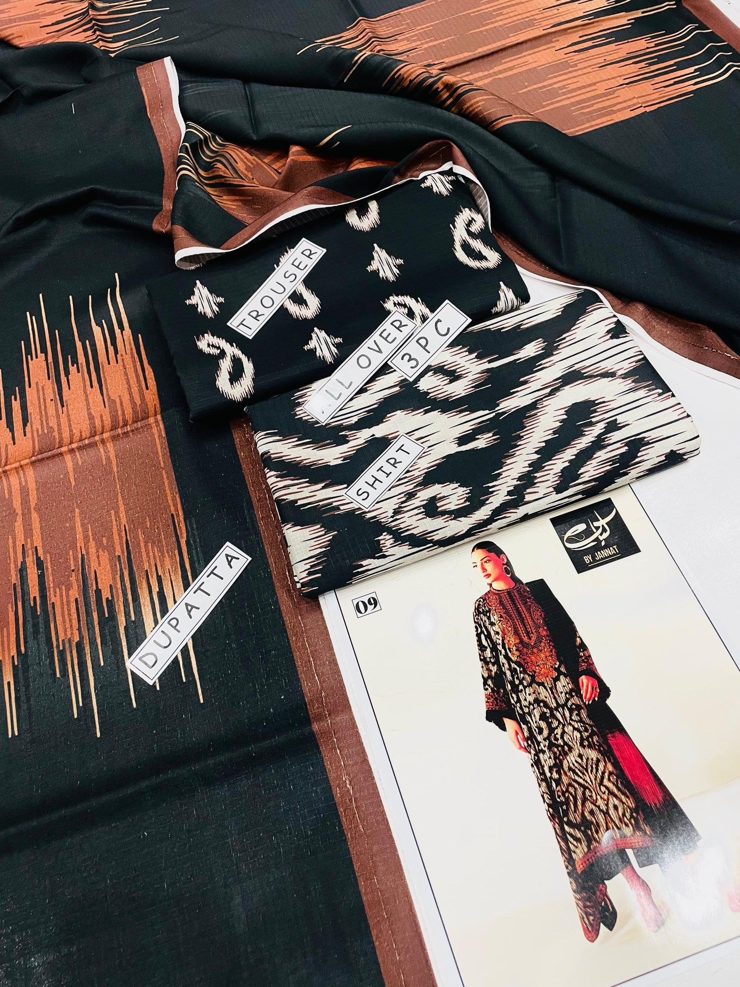 3PC Unstitched Printed Linen Bana Dora Dress  Baroque Design-05