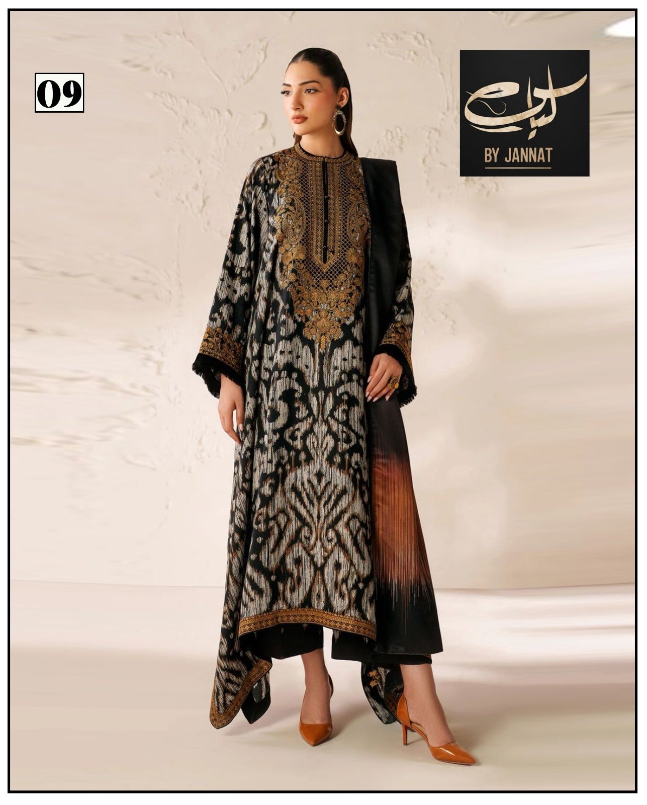 3PC Unstitched Printed Linen Bana Dora Dress  Baroque Design-05