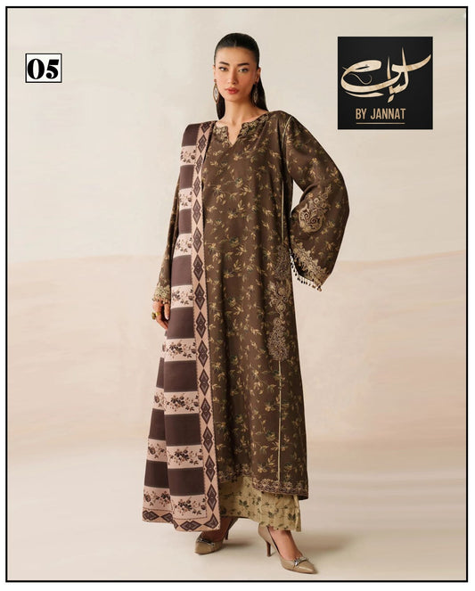 3PC Unstitched Printed Linen Bana Dora Dress  Baroque Design-06