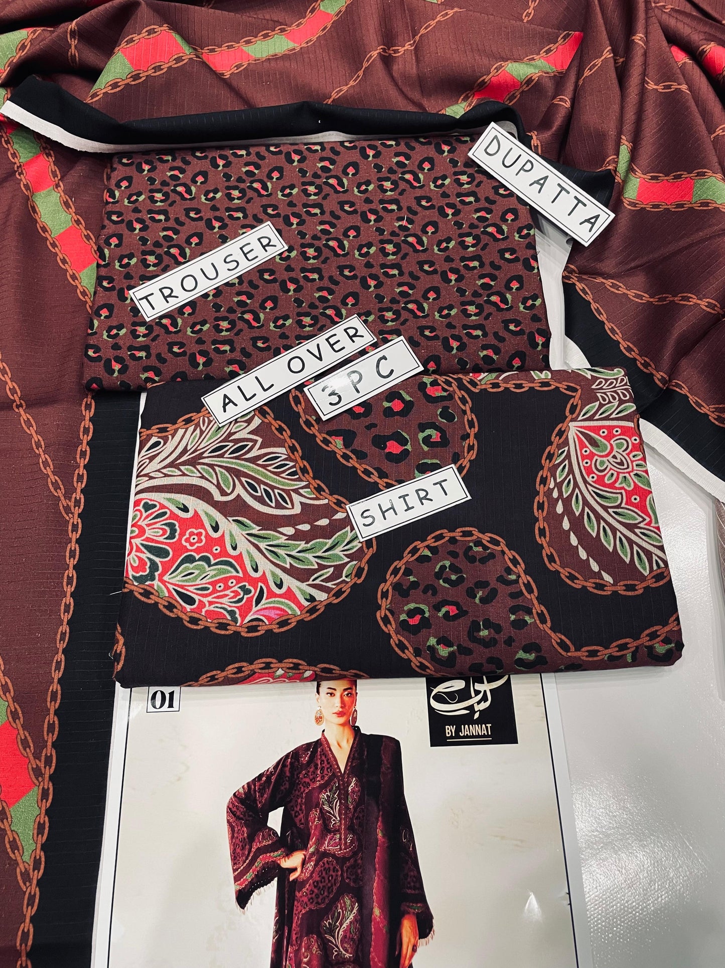 3PC Unstitched Printed Linen Bana Dora Dress  Baroque Design-07