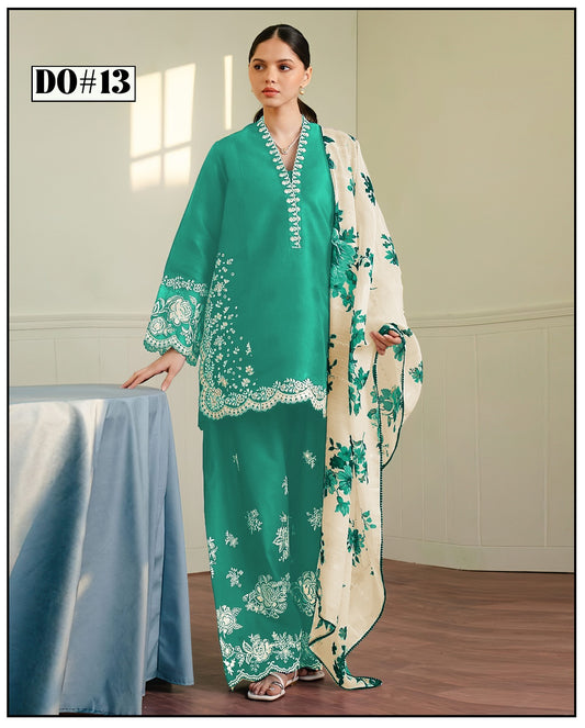 3PC KHADAR EMBROIDERY DRESS WITH PRINTED SHWAL DESIGN 02